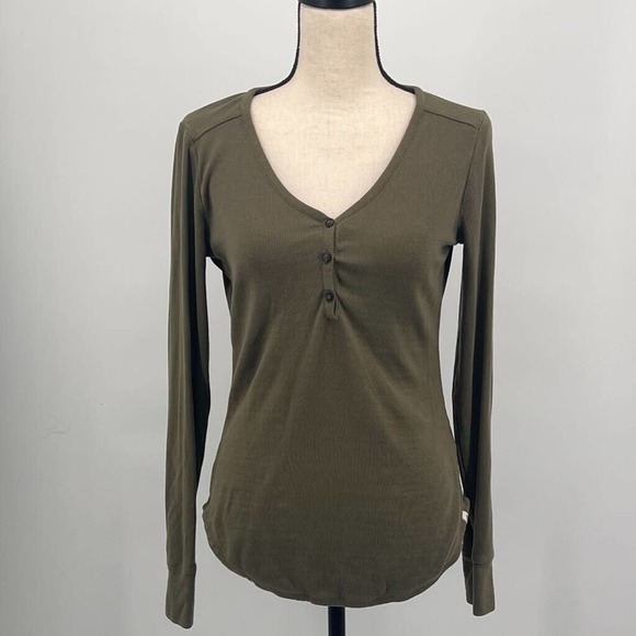 Toad&Co Tops - Toad&Co Womens Henley Shirt Green Ribbed Long Sleeve V Neck Round Hem Stretch S